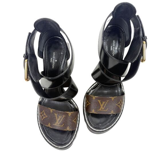 Louis Vuitton Star Trail Monogram Glazed Leather Sandals Black Size 37 - Picture 3 of 10